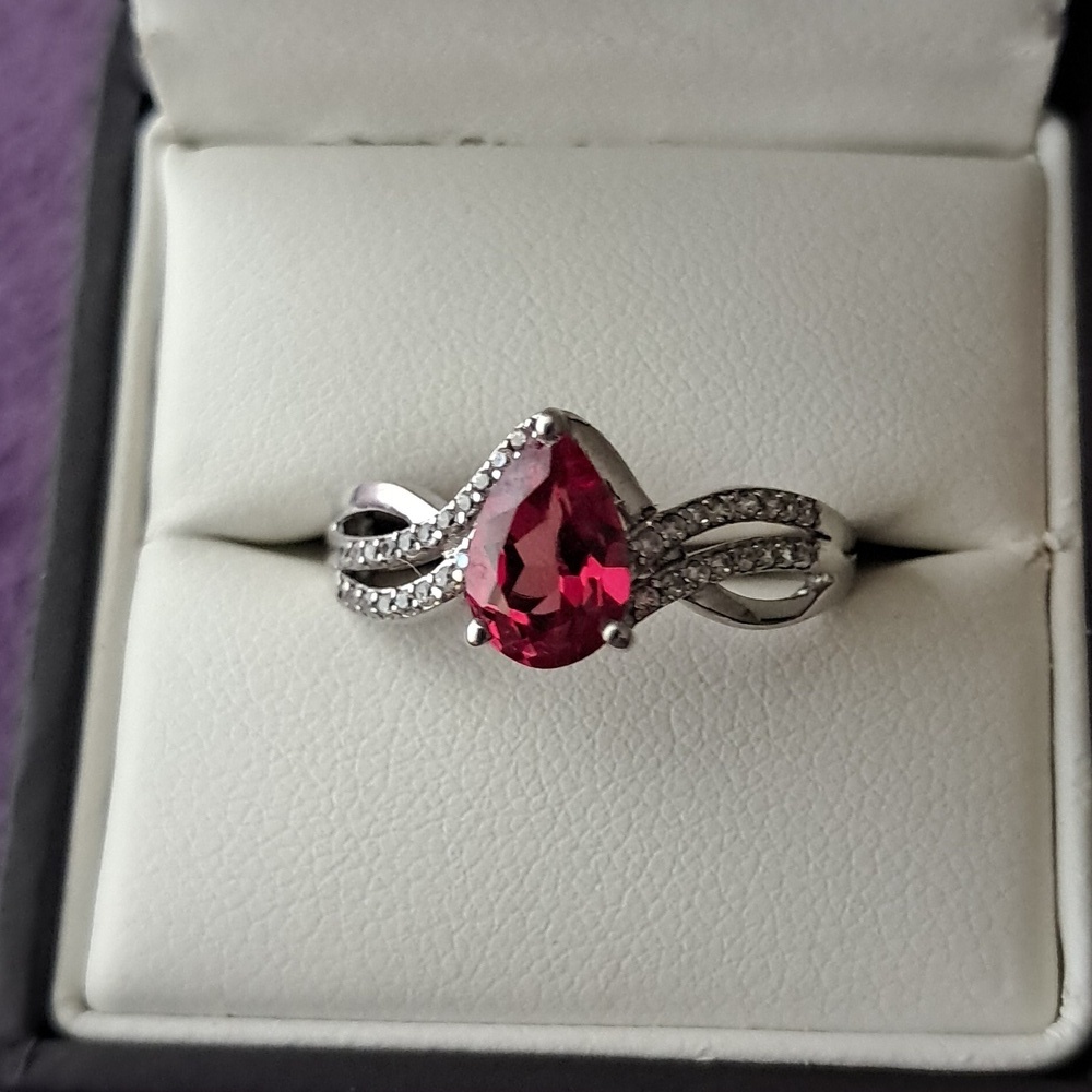 Padparadscha Sapphire & White Zircon Accented Triple Shank Ring. - Picture 2 of 5